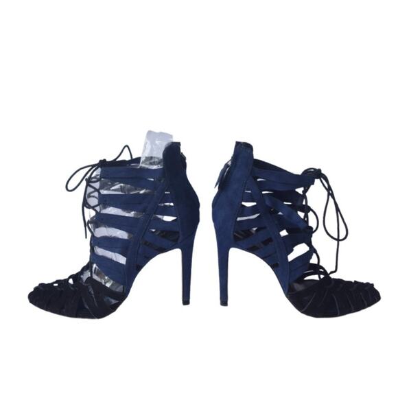 Zara High Heel Lace-up Colorblock Sandals Moody Blue & Black - Picture 2 of 7